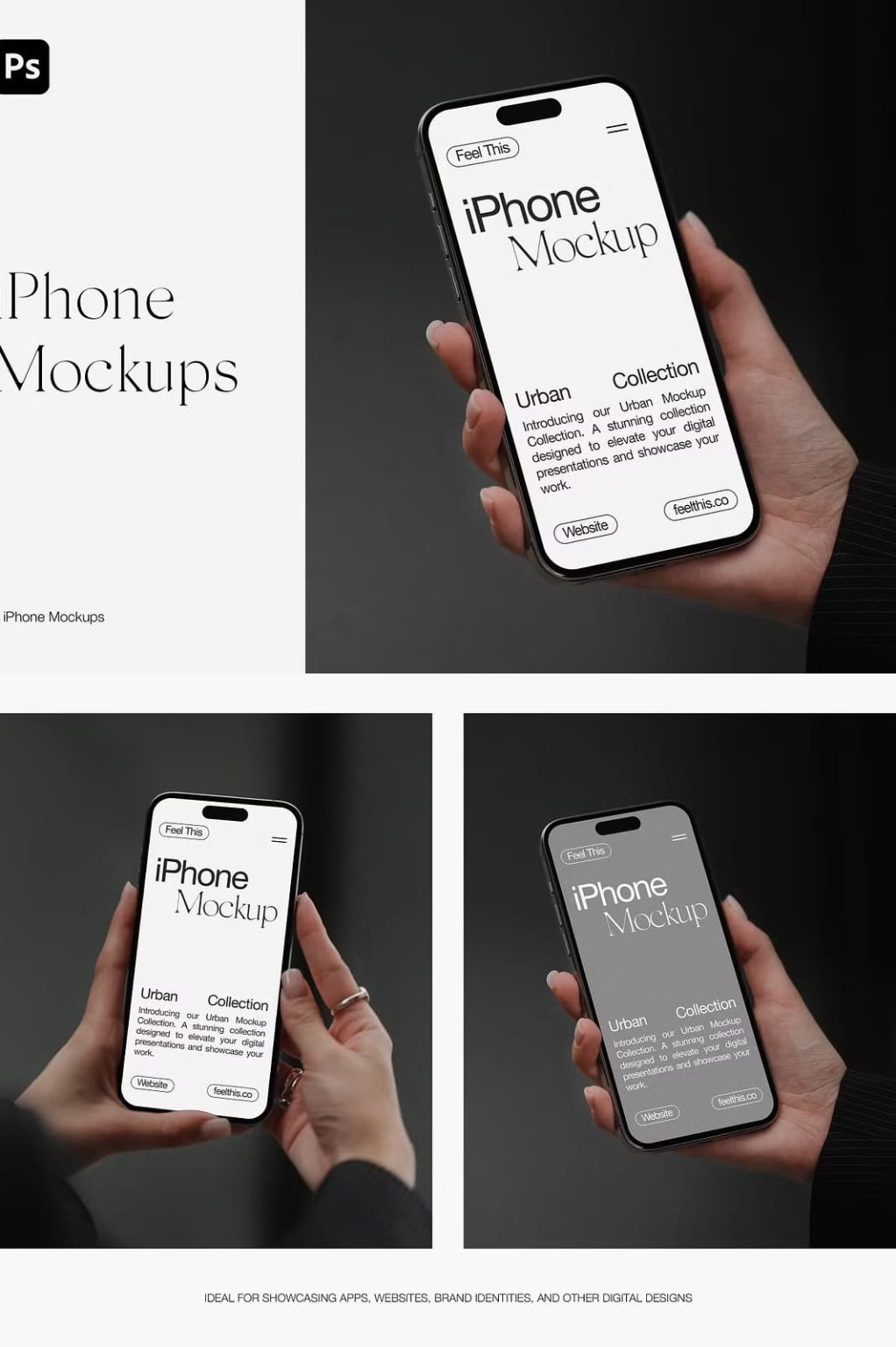 iPhone 16 Pro in Hand Mockups PSD - The Danny - Mockup Design Resources