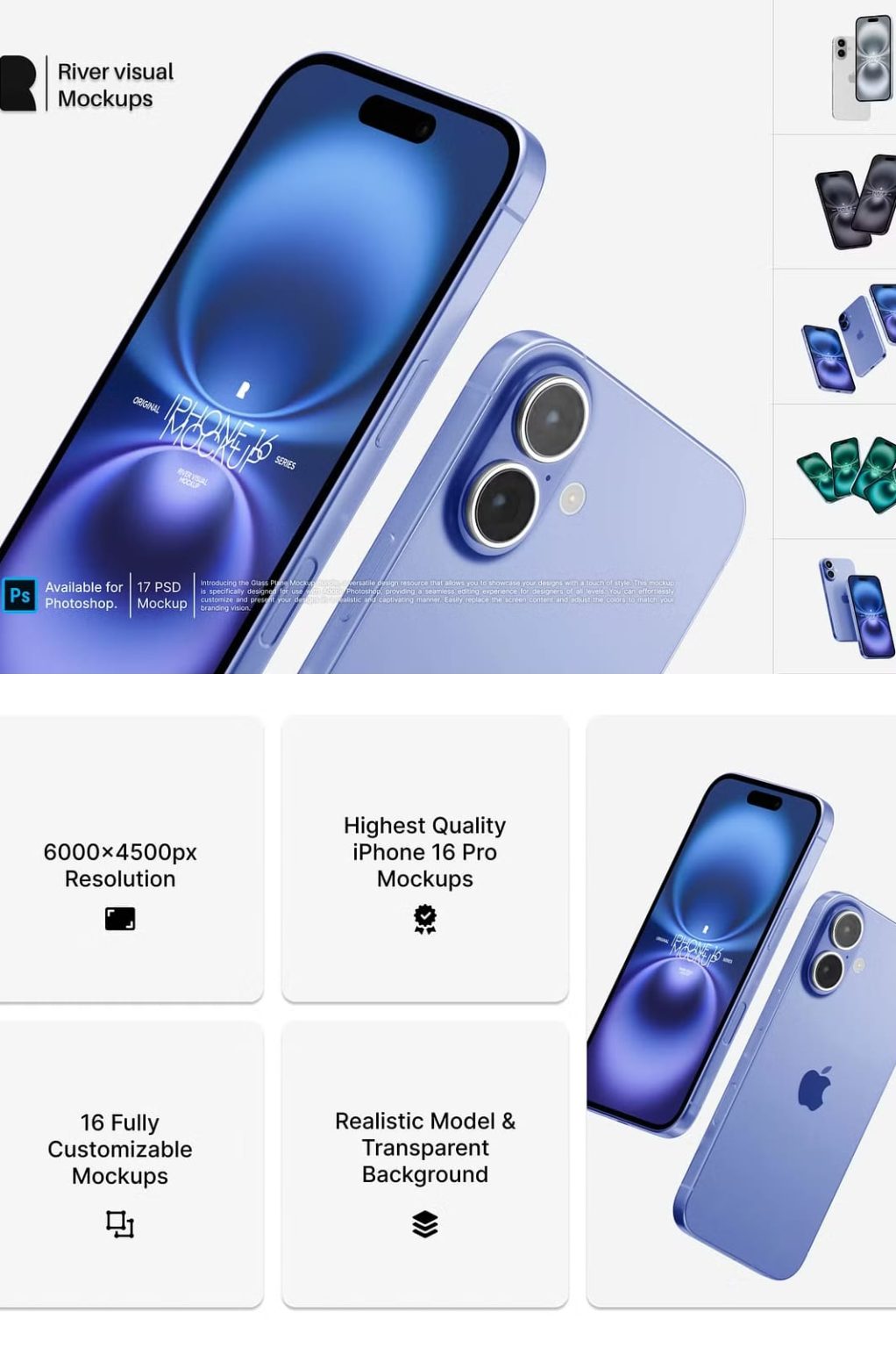 iPhone 16 Mockups 17 PSD - The Danny - Mockup Design Resources